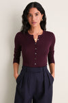 Plum Cashmere Silk Ribbed Lowell Cardigan