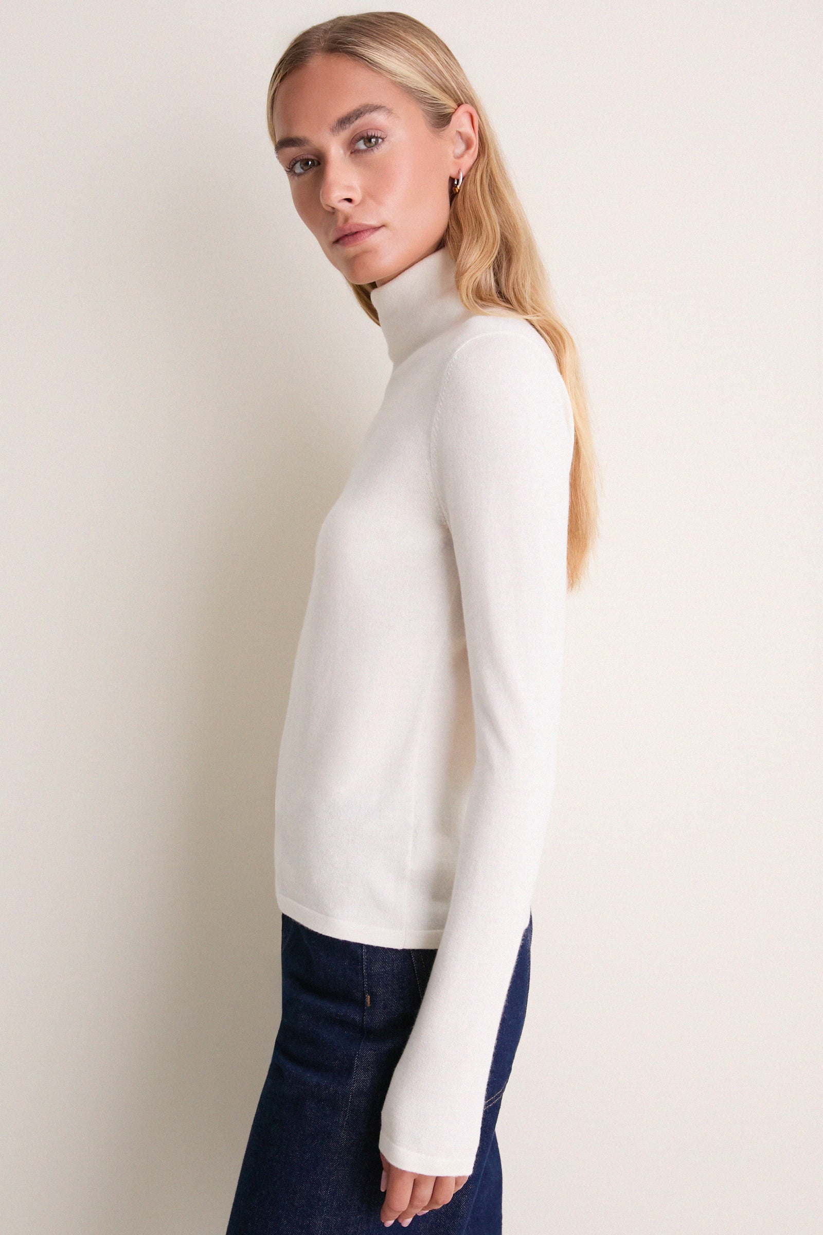 Ivory Cashmere Silk Tinley Turtleneck
