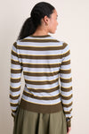 Olive Stripe Cashmere Silk Long Sleeve Katie Tee