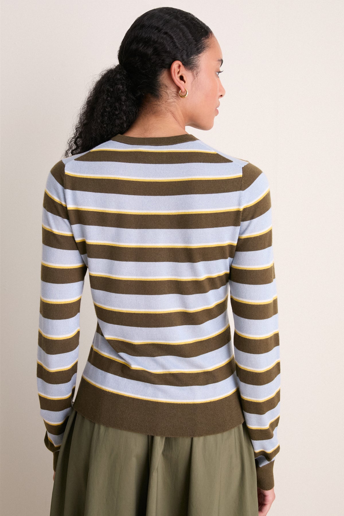 Olive Stripe Cashmere Silk Long Sleeve Katie Tee