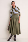 Olive Stripe Cashmere Silk Long Sleeve Katie Tee