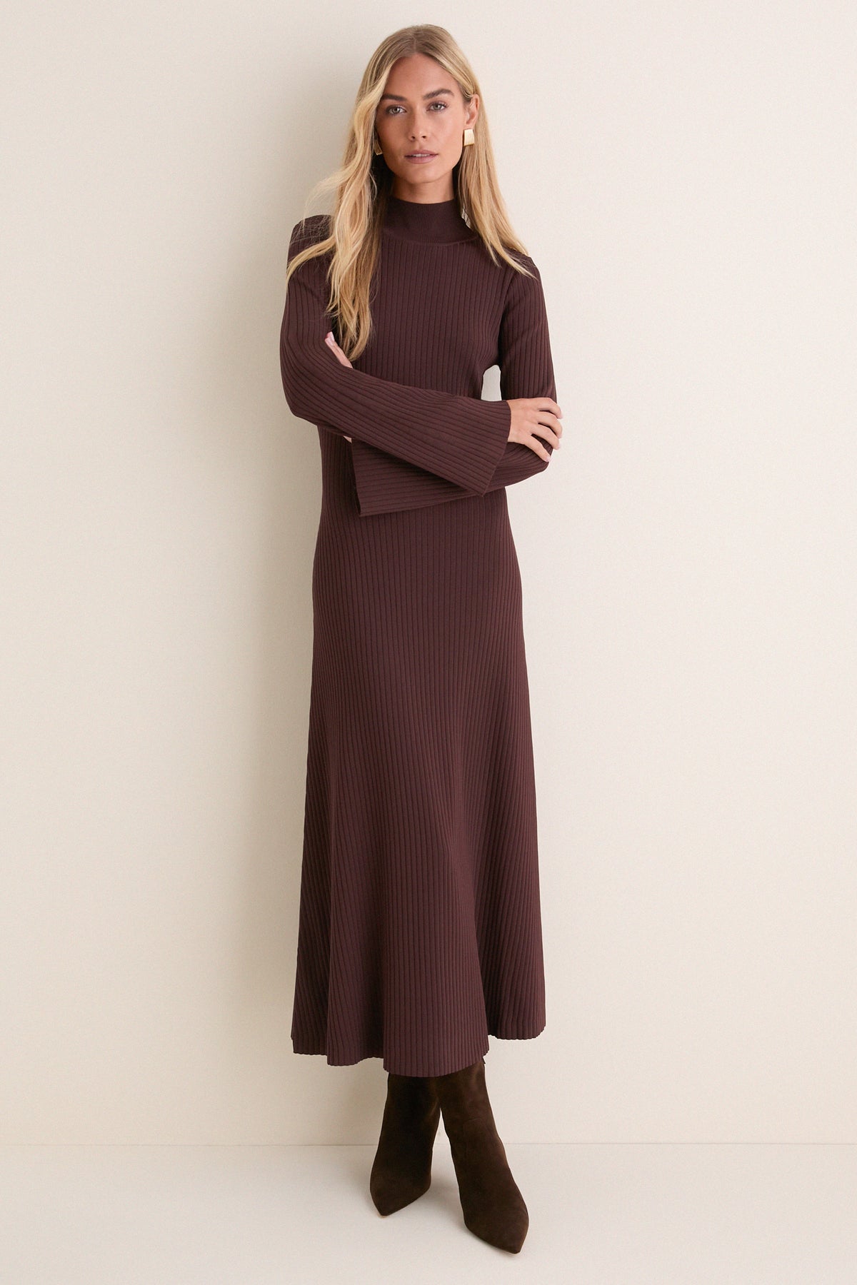 Chocolate Rib Knit Calvin Midi Dress