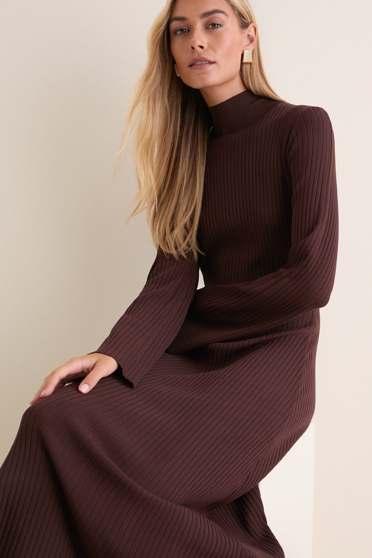 Chocolate Rib Knit Calvin Midi Dress