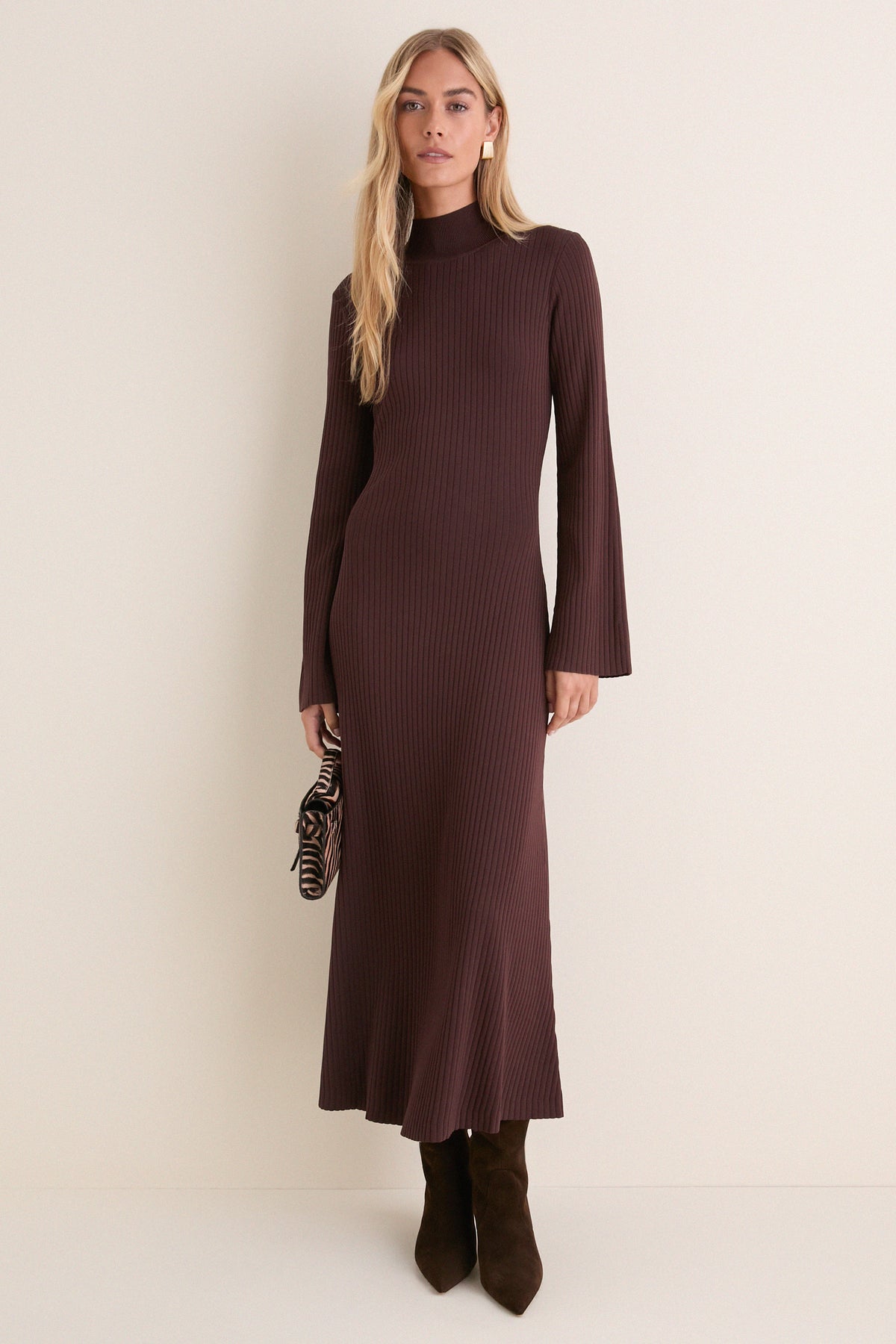 Chocolate Rib Knit Calvin Midi Dress