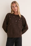Brown Embellished Lana Crewneck