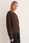 Brown Embellished Lana Crewneck