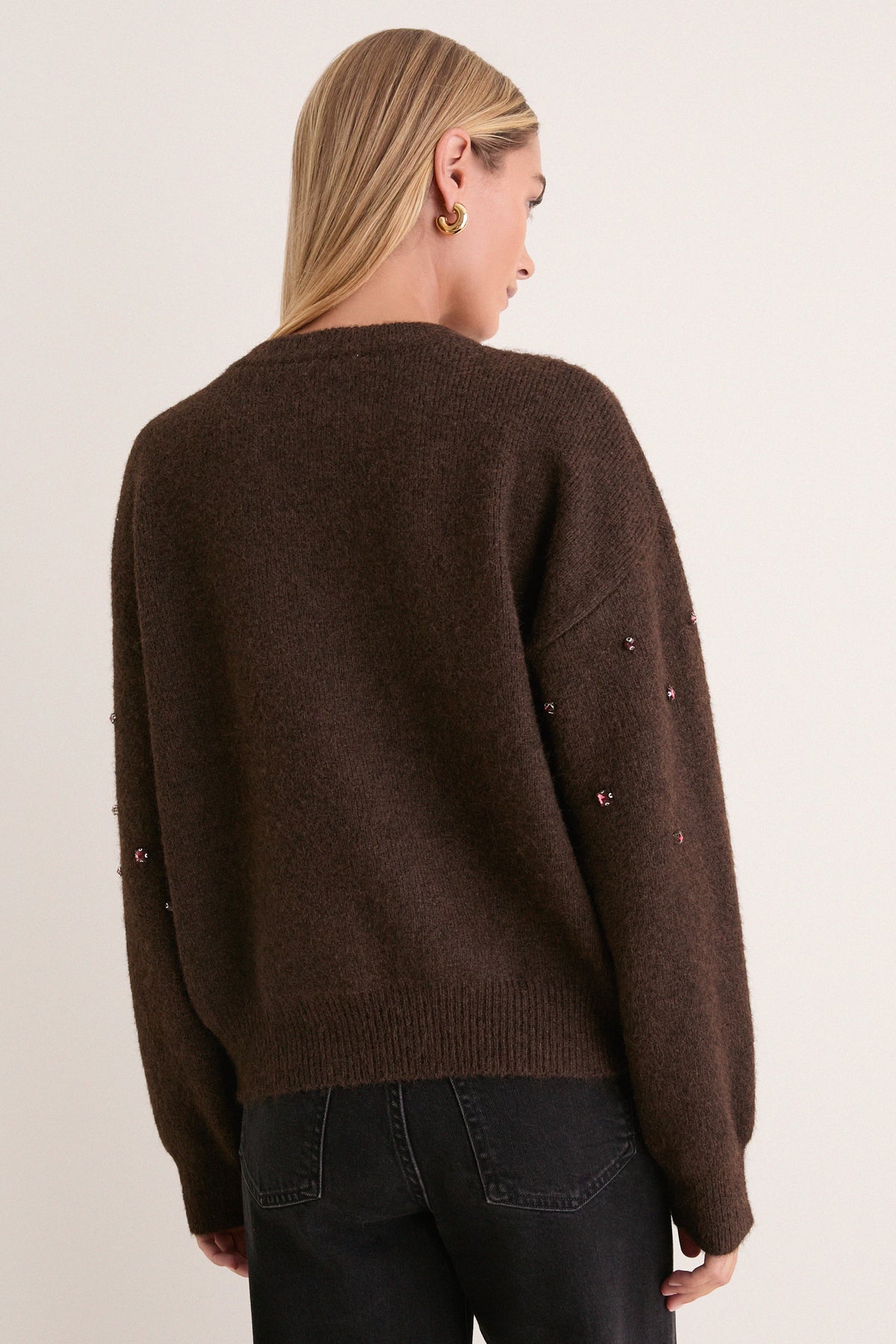 Brown Embellished Lana Crewneck