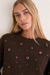 Brown Embellished Lana Crewneck