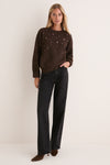 Brown Embellished Lana Crewneck