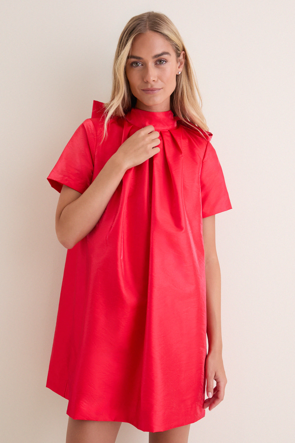 Red Taffeta Embellished Ashton Bow Dress