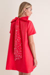 Red Taffeta Embellished Ashton Bow Dress