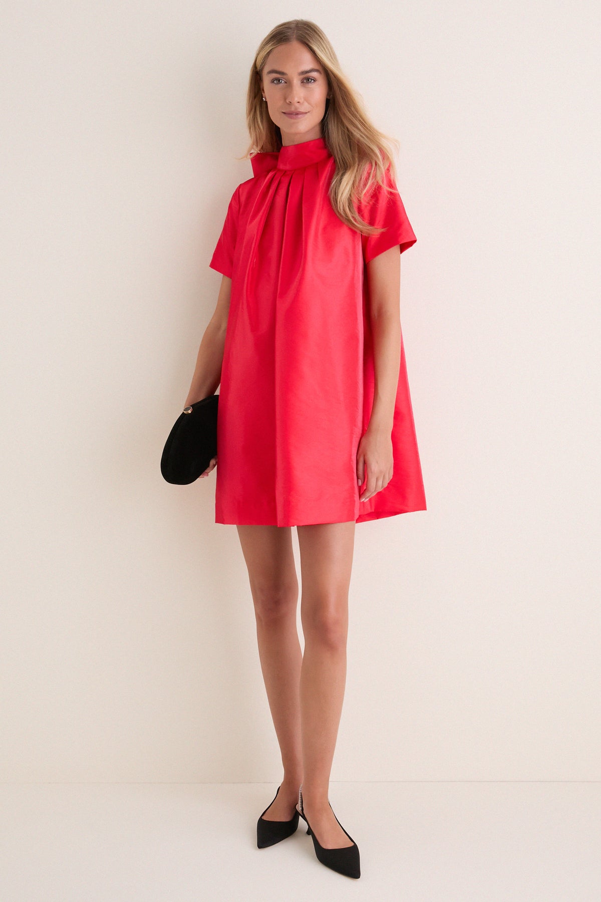 Red Taffeta Embellished Ashton Bow Dress