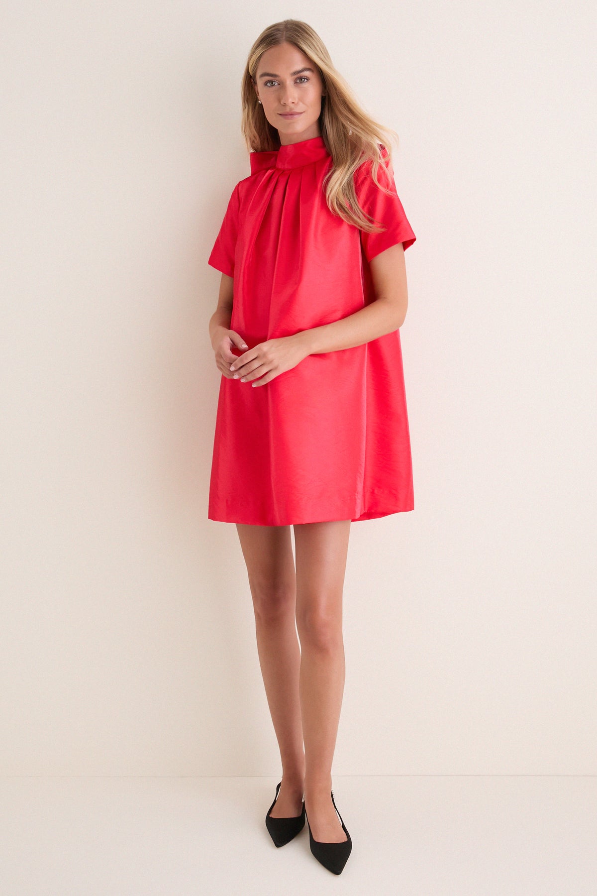 Red Taffeta Embellished Ashton Bow Dress