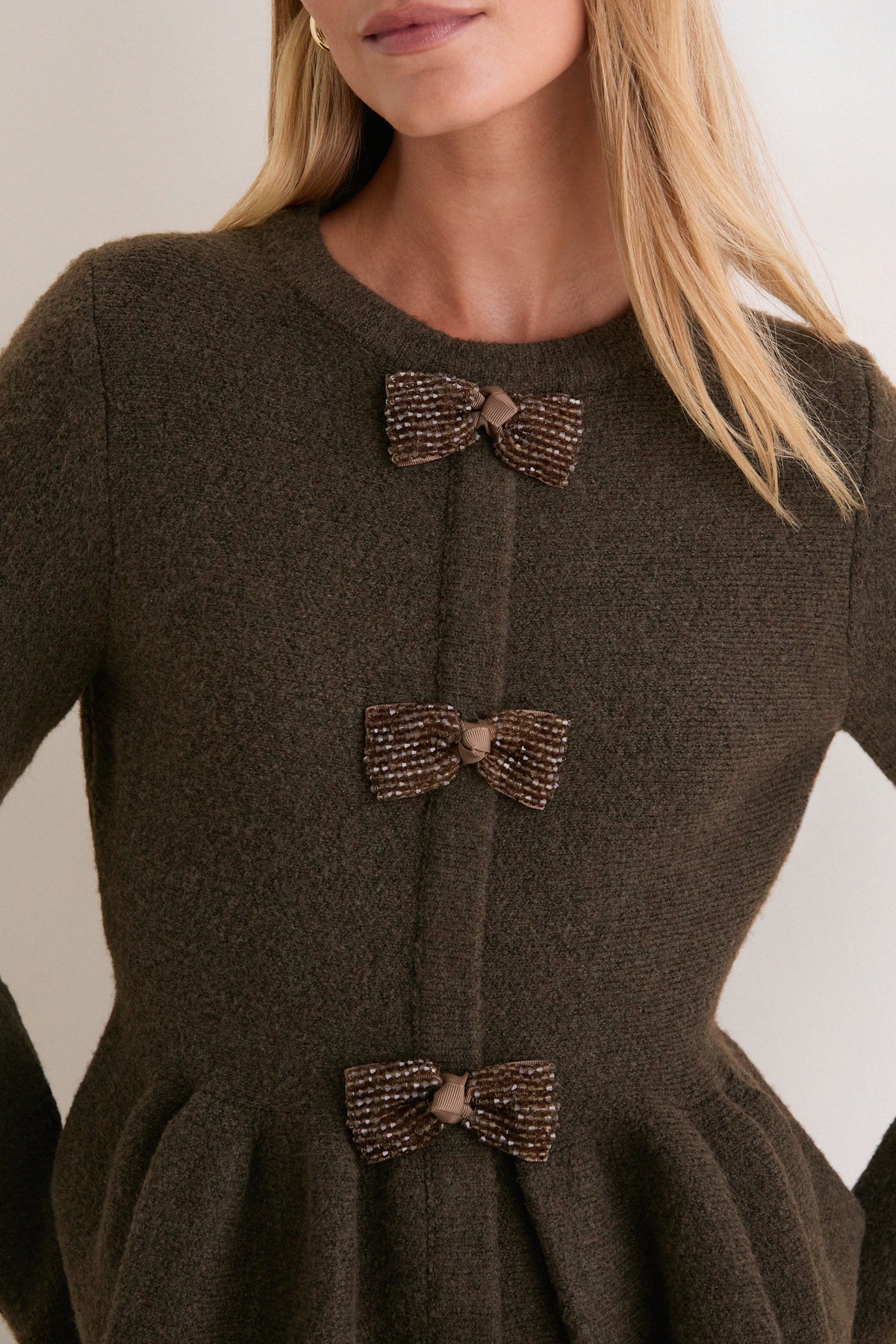 Olive Embellished Bow Scottie Cardigan