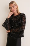 Black Sequin Applique Cleo Blouse