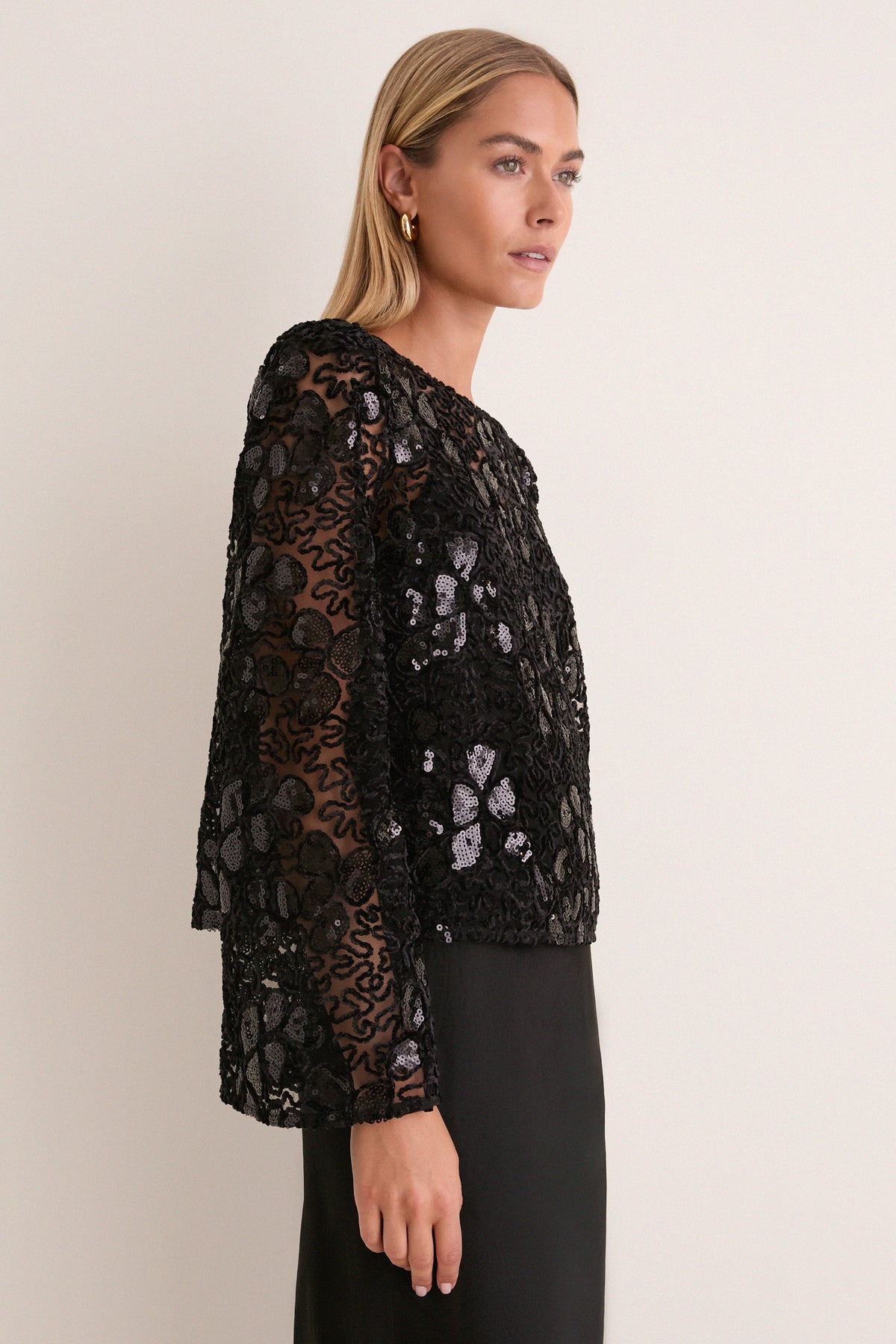 Black Sequin Applique Cleo Blouse