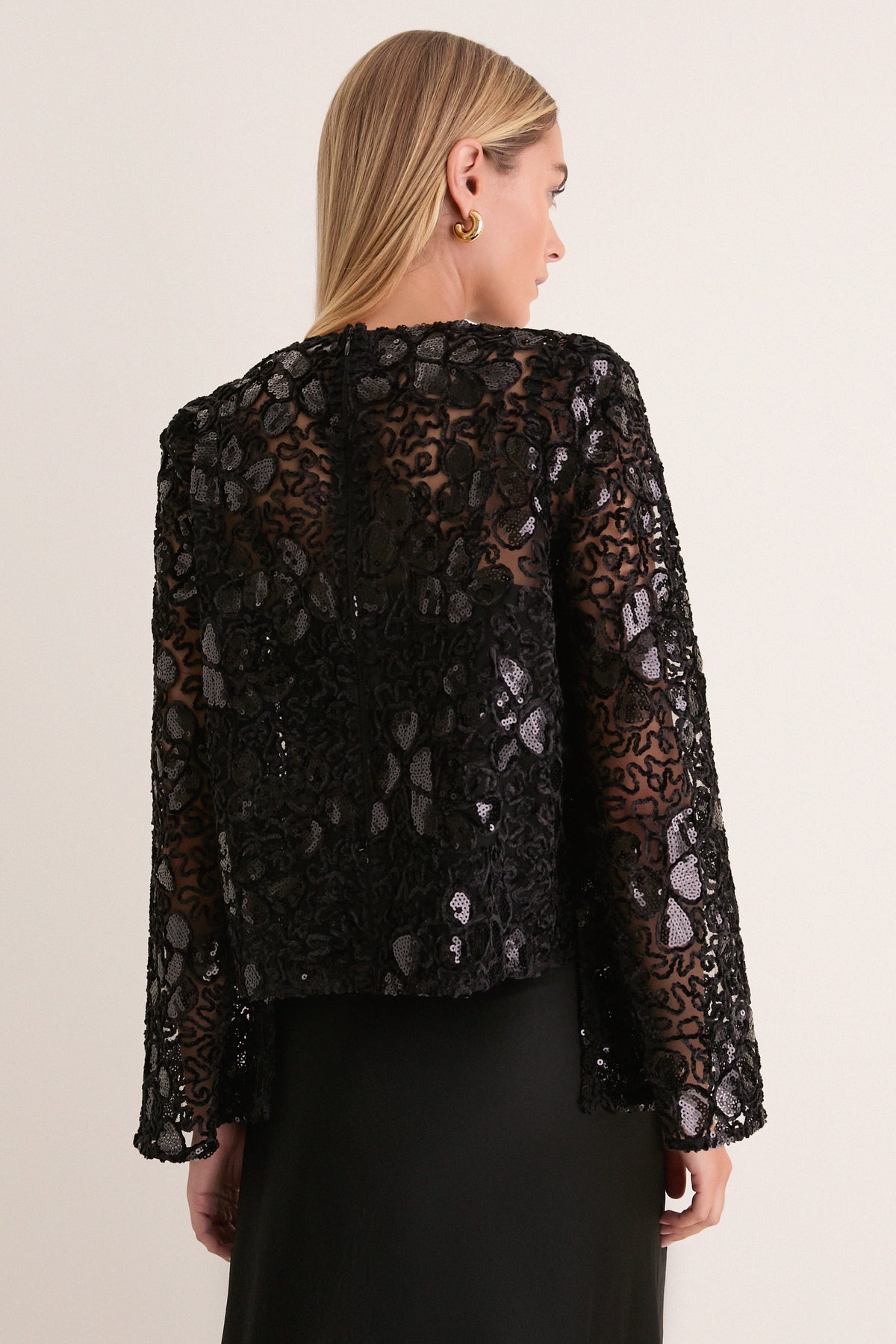 Black Sequin Applique Cleo Blouse