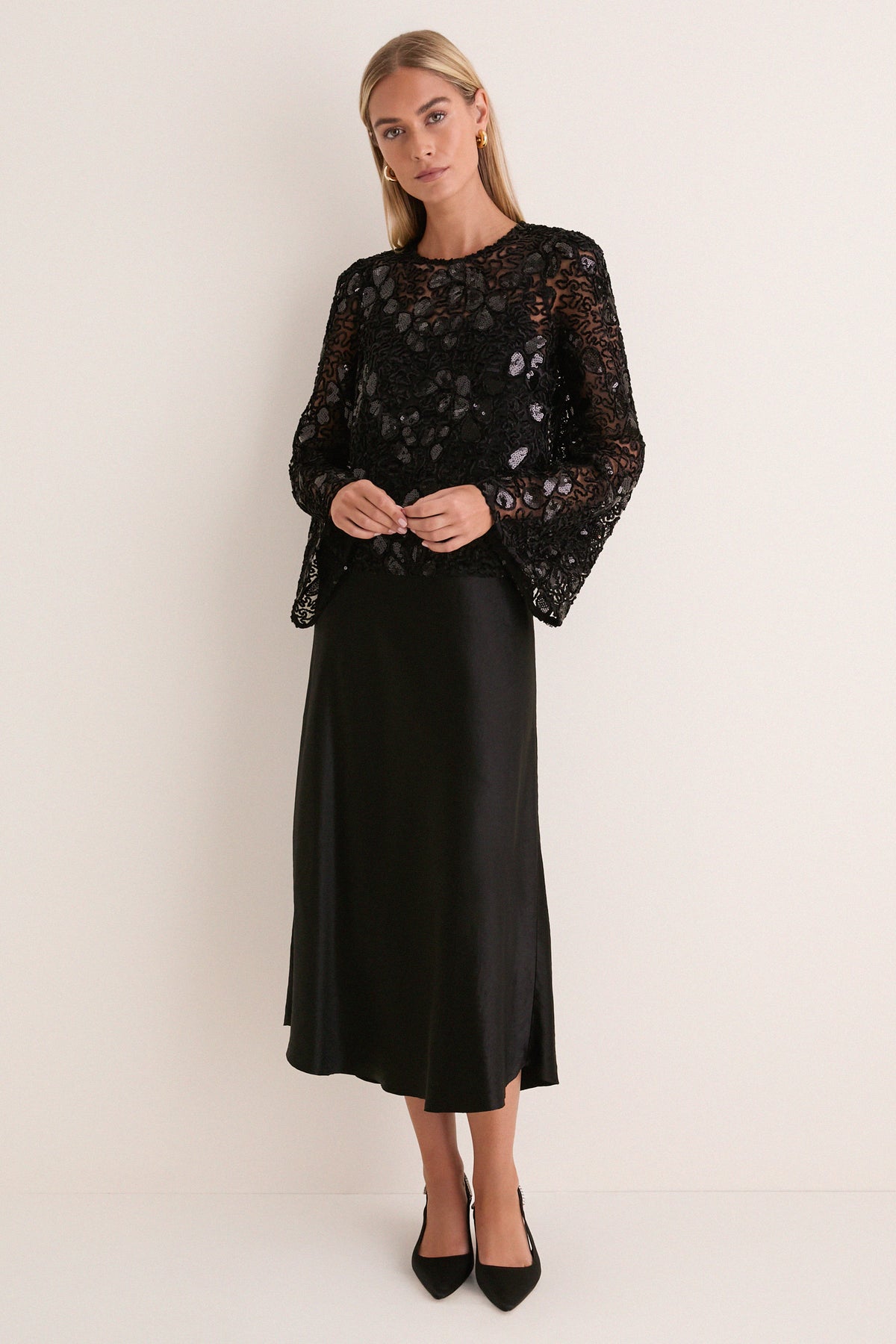 Black Sequin Applique Cleo Blouse