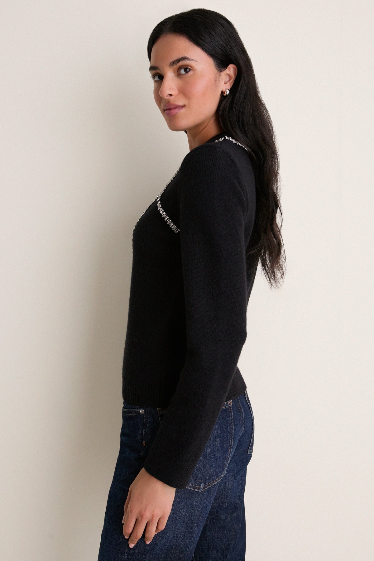 Black Embellished Bow Lilah Crewneck