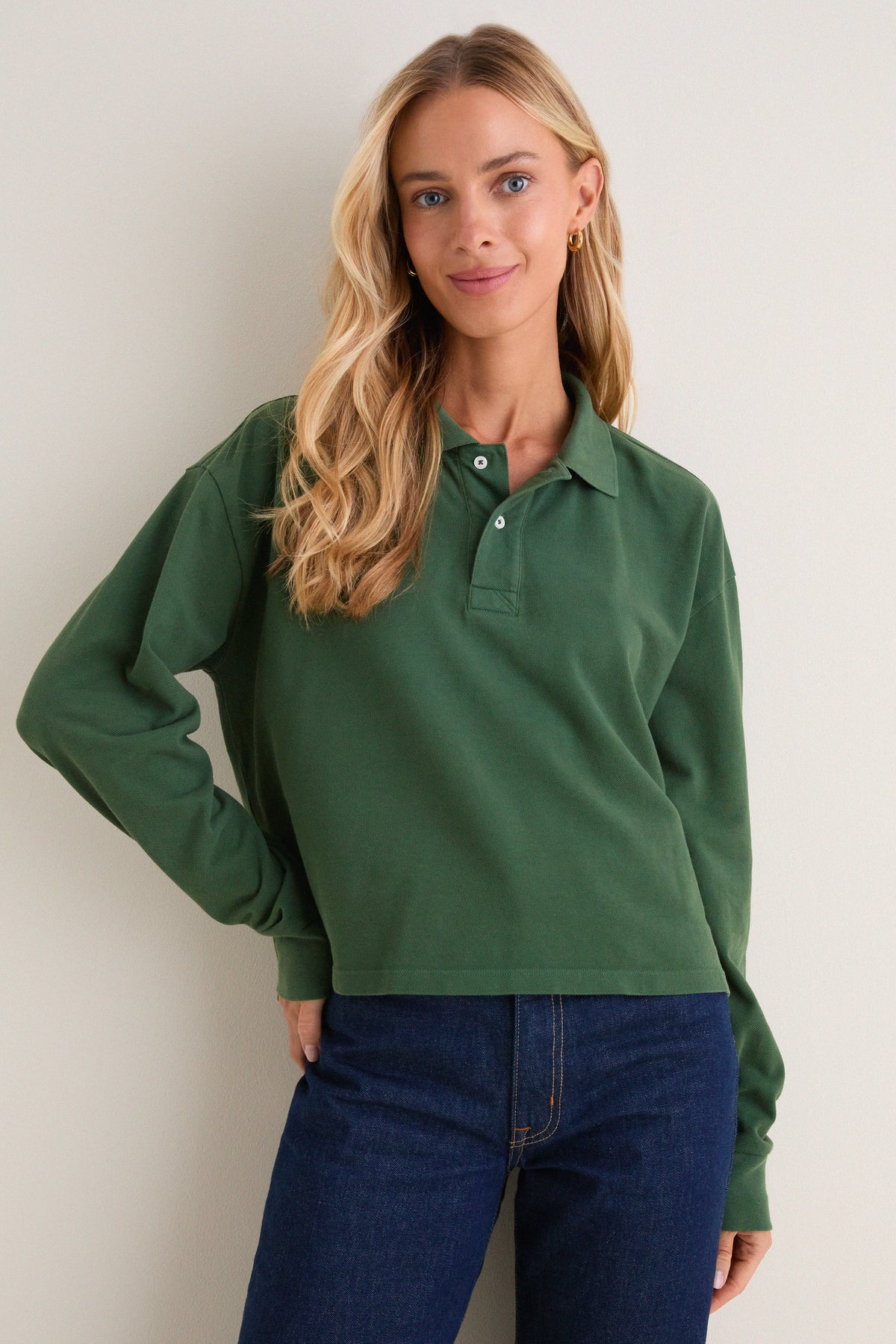 Washed Forest Long Sleeve Pique Holmes Boyfriend Polo