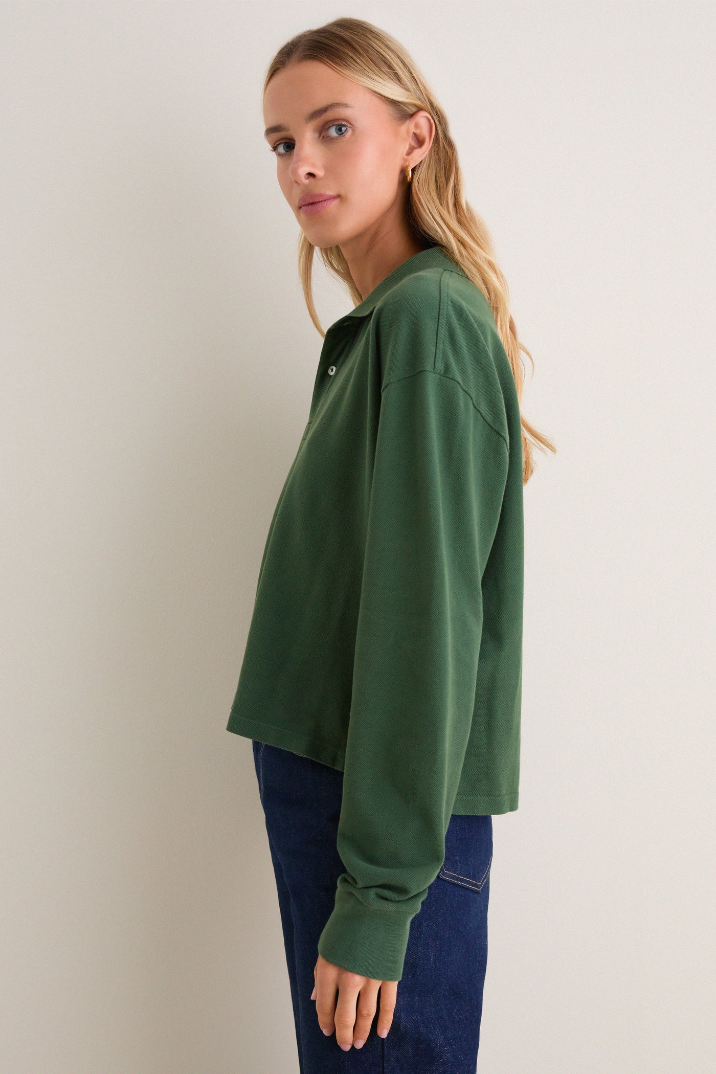 Washed Forest Long Sleeve Pique Holmes Boyfriend Polo