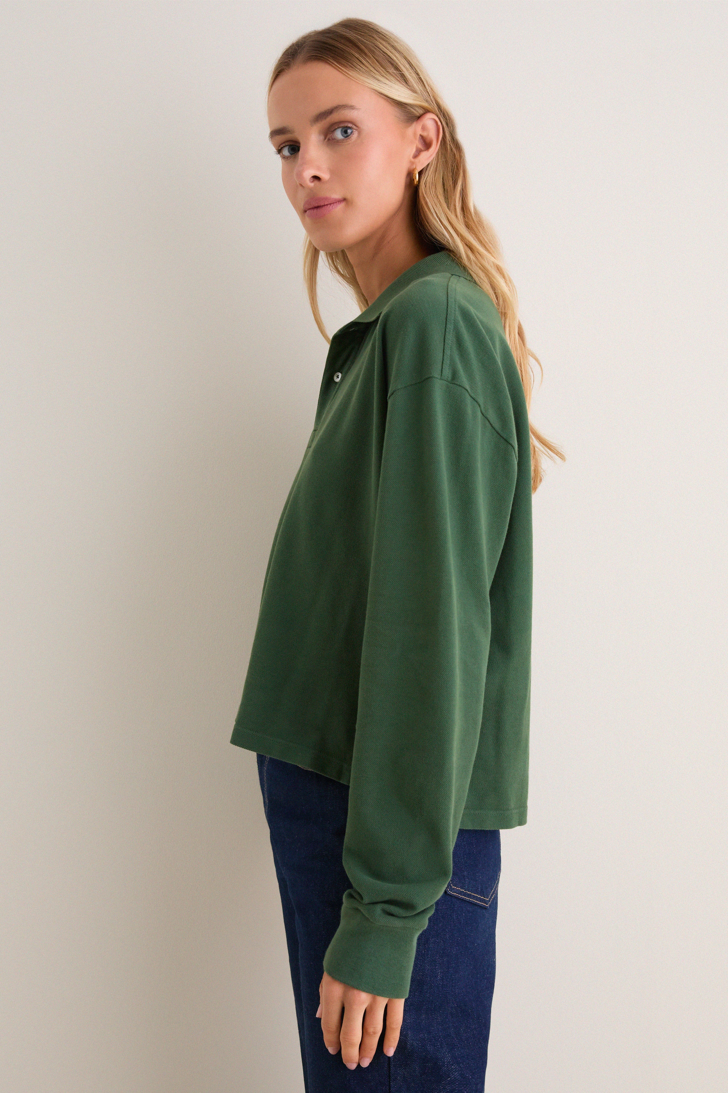 Washed Forest Long Sleeve Pique Holmes Boyfriend Polo