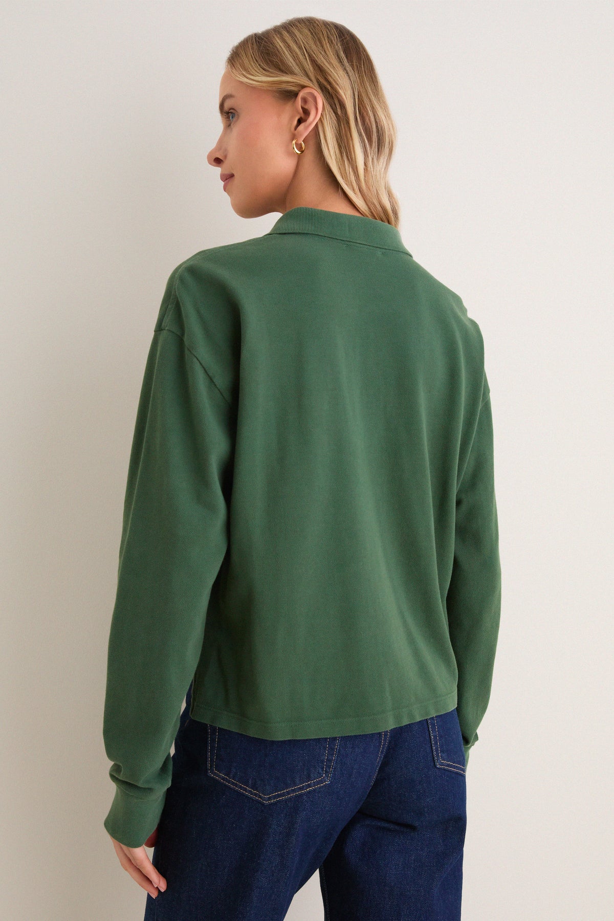 Washed Forest Long Sleeve Pique Holmes Boyfriend Polo