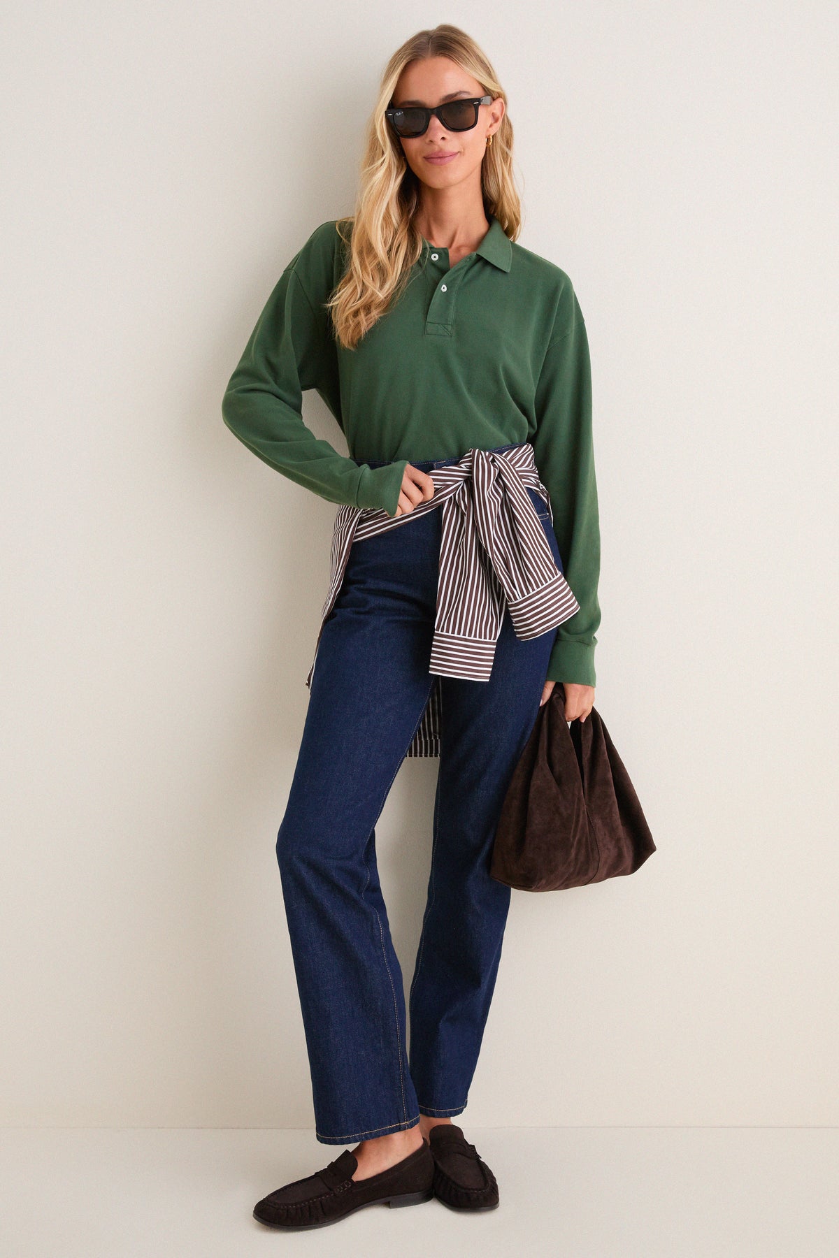 Washed Forest Long Sleeve Pique Holmes Boyfriend Polo