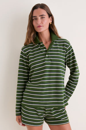 Forest Stripe Pique Emmett Boyfriend Polo