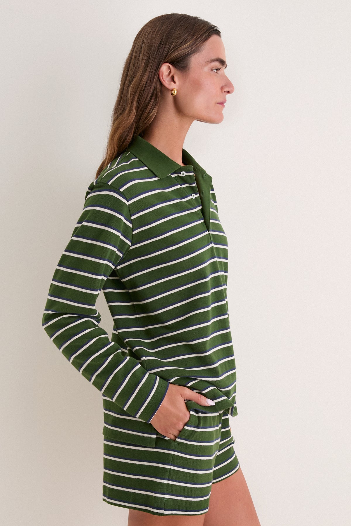 Forest Stripe Pique Emmett Boyfriend Polo