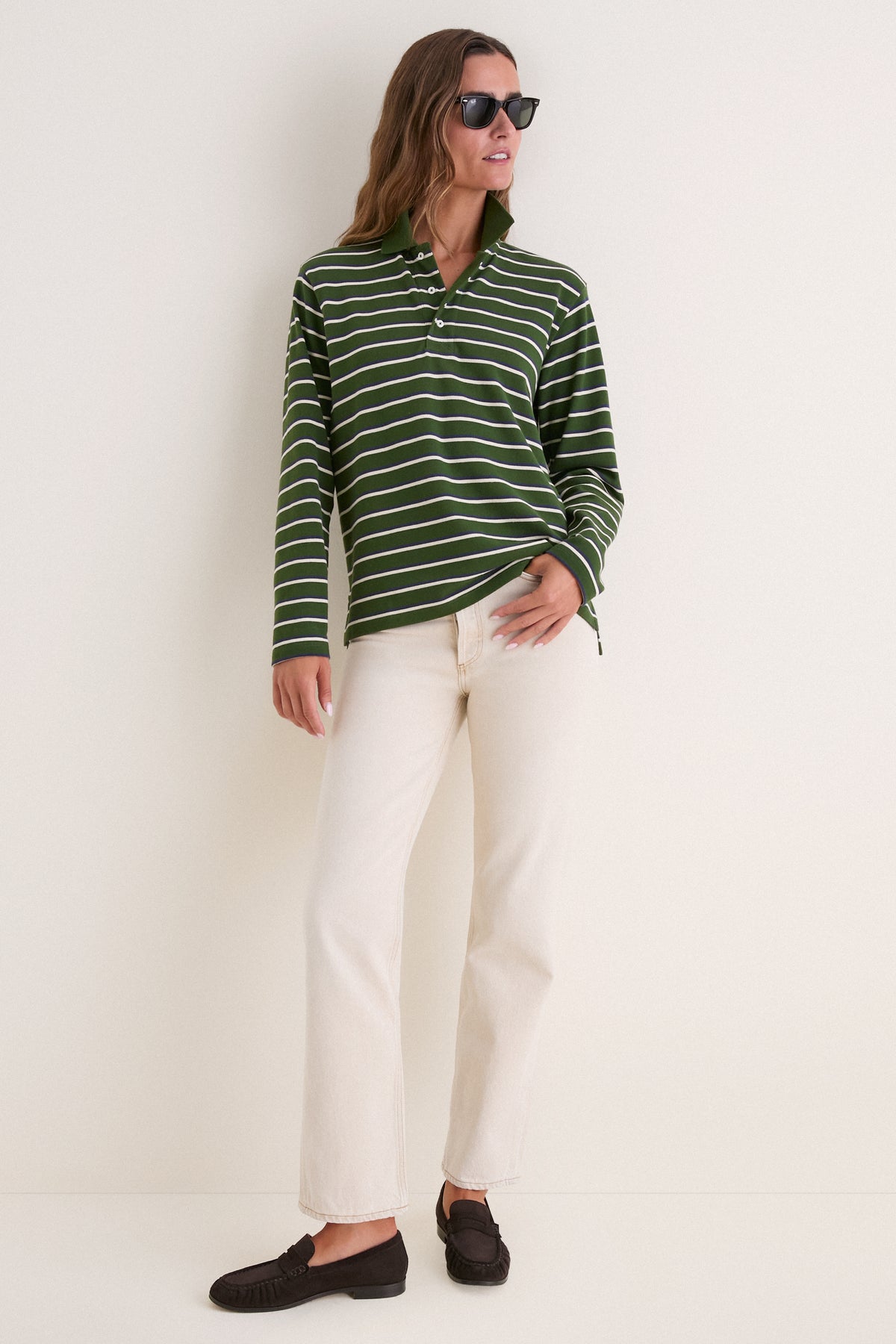 Forest Stripe Pique Emmett Boyfriend Polo