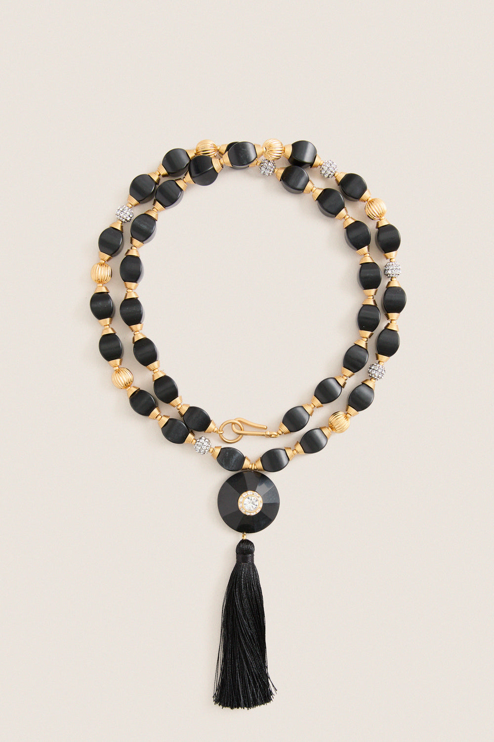 Black Beaded Tassel Necklace