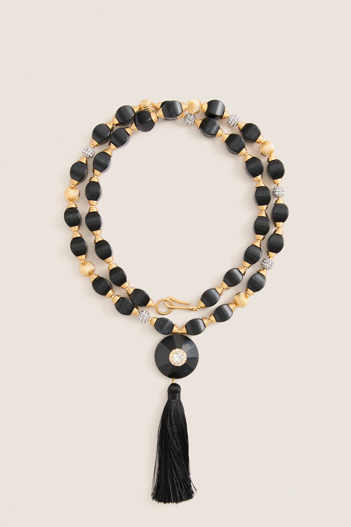Black Beaded Tassel Necklace