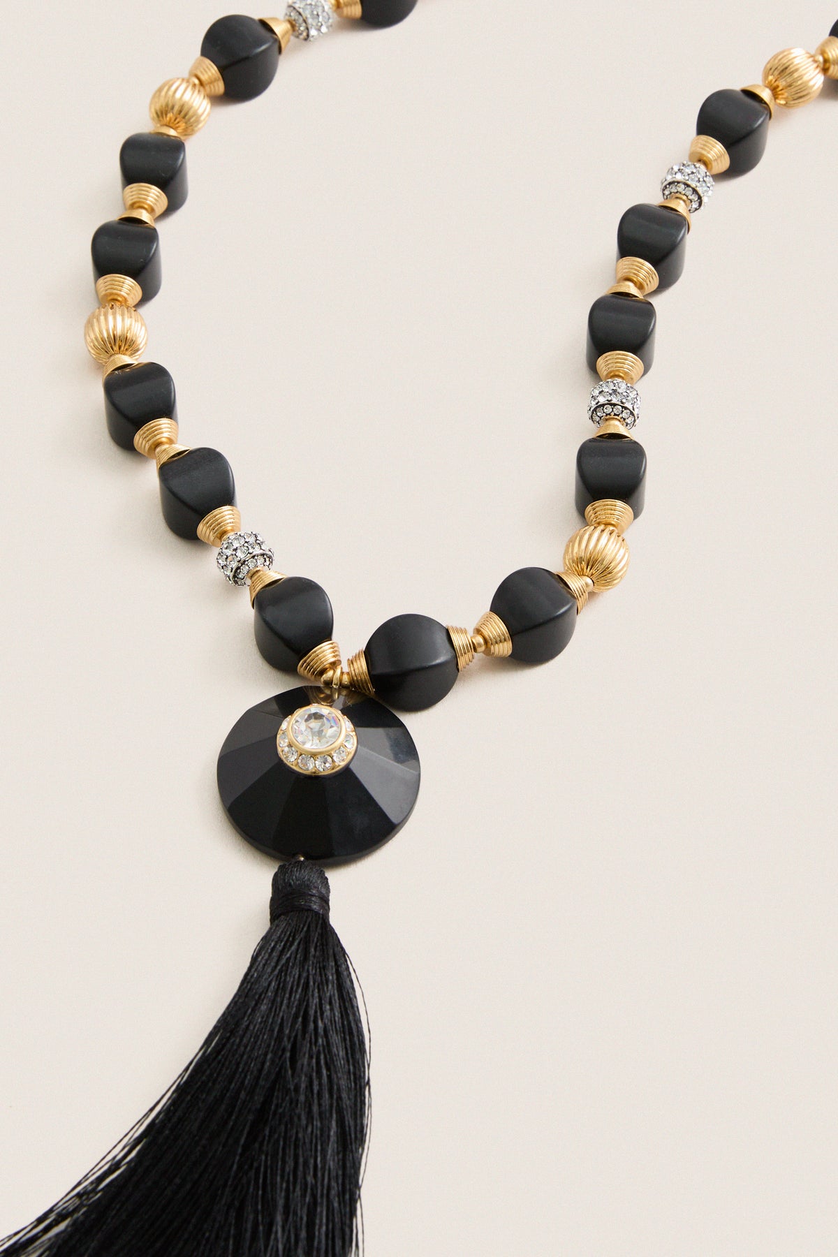 Black Beaded Tassel Necklace
