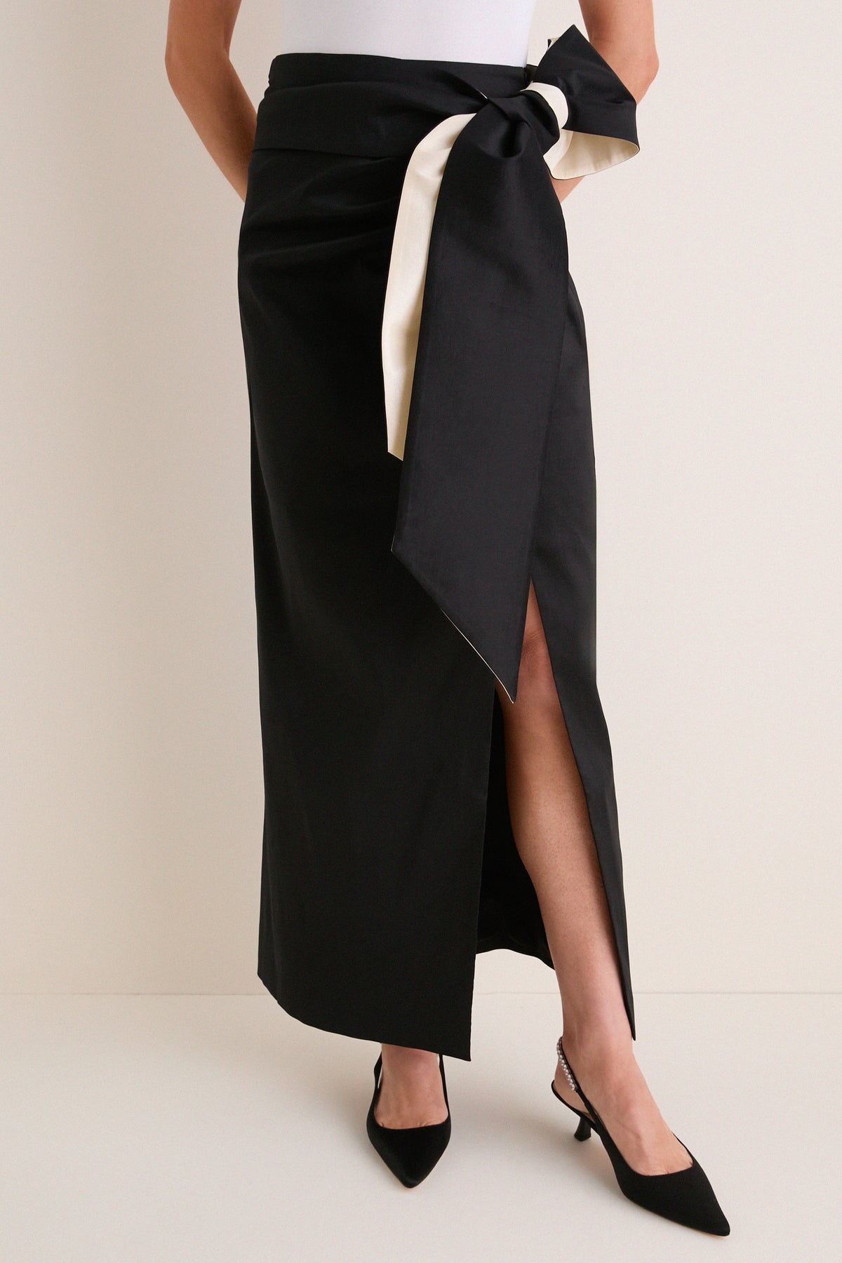Noir Taffeta Angelise Tie Skirt