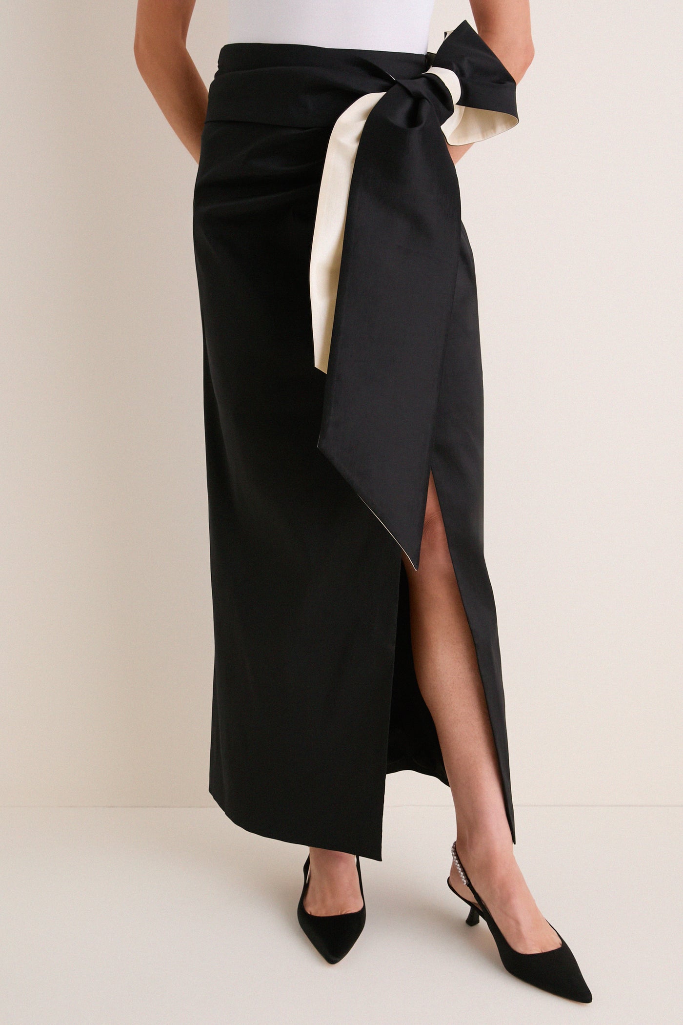 Noir Taffeta Angelise Tie Skirt