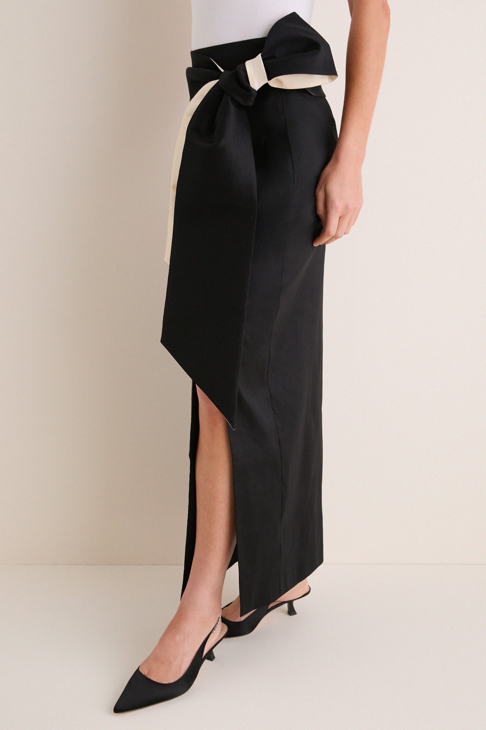Noir Taffeta Angelise Tie Skirt