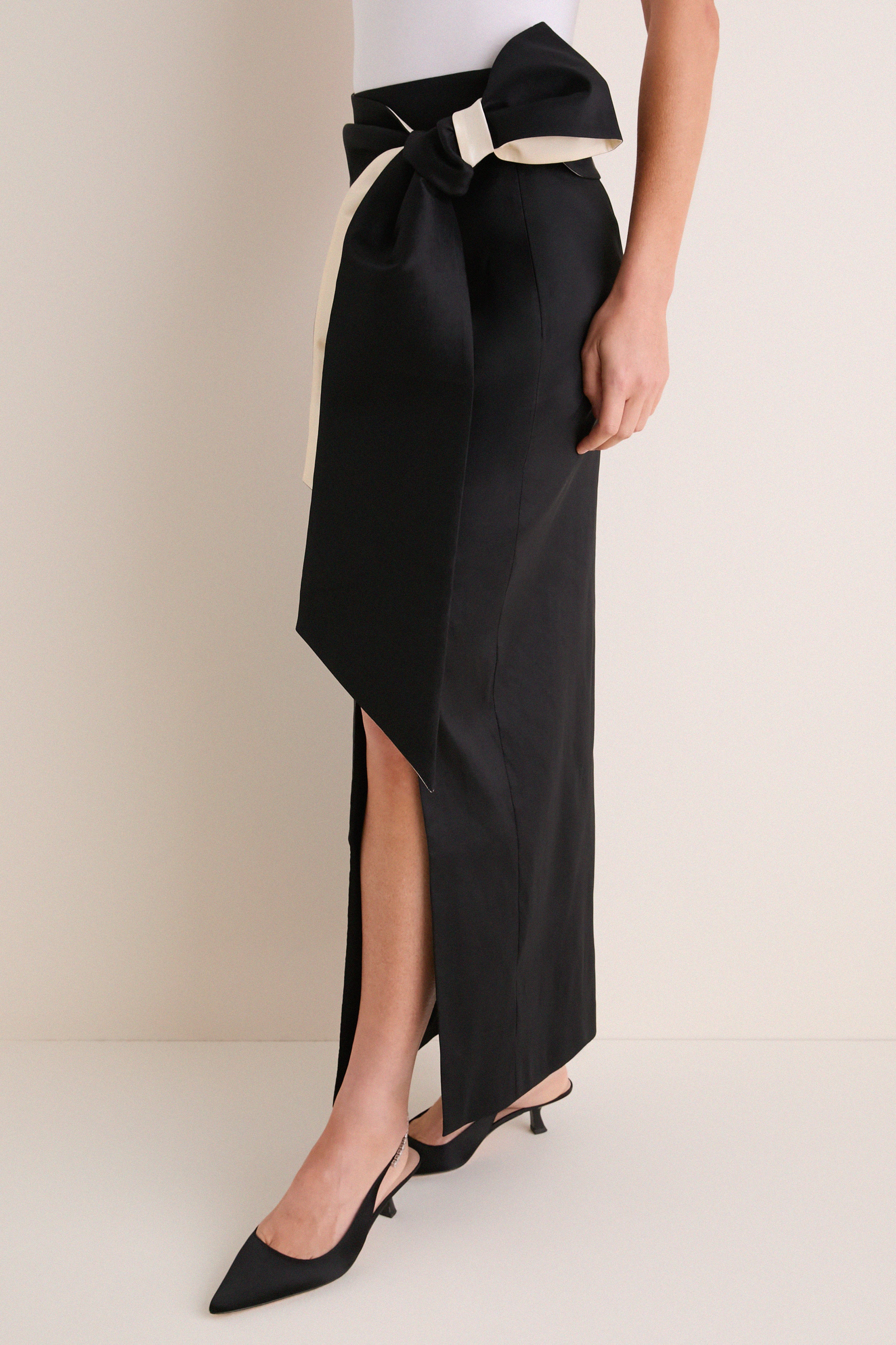 Noir Taffeta Angelise Tie Skirt