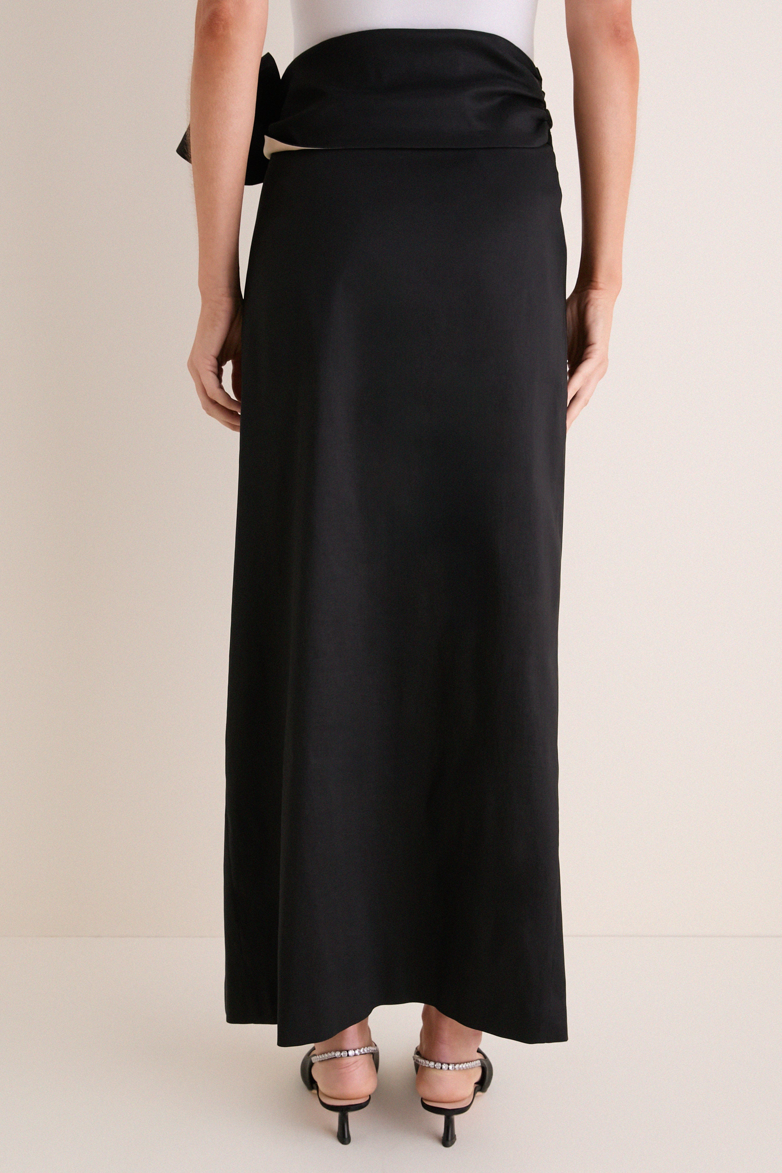 Noir Taffeta Angelise Tie Skirt