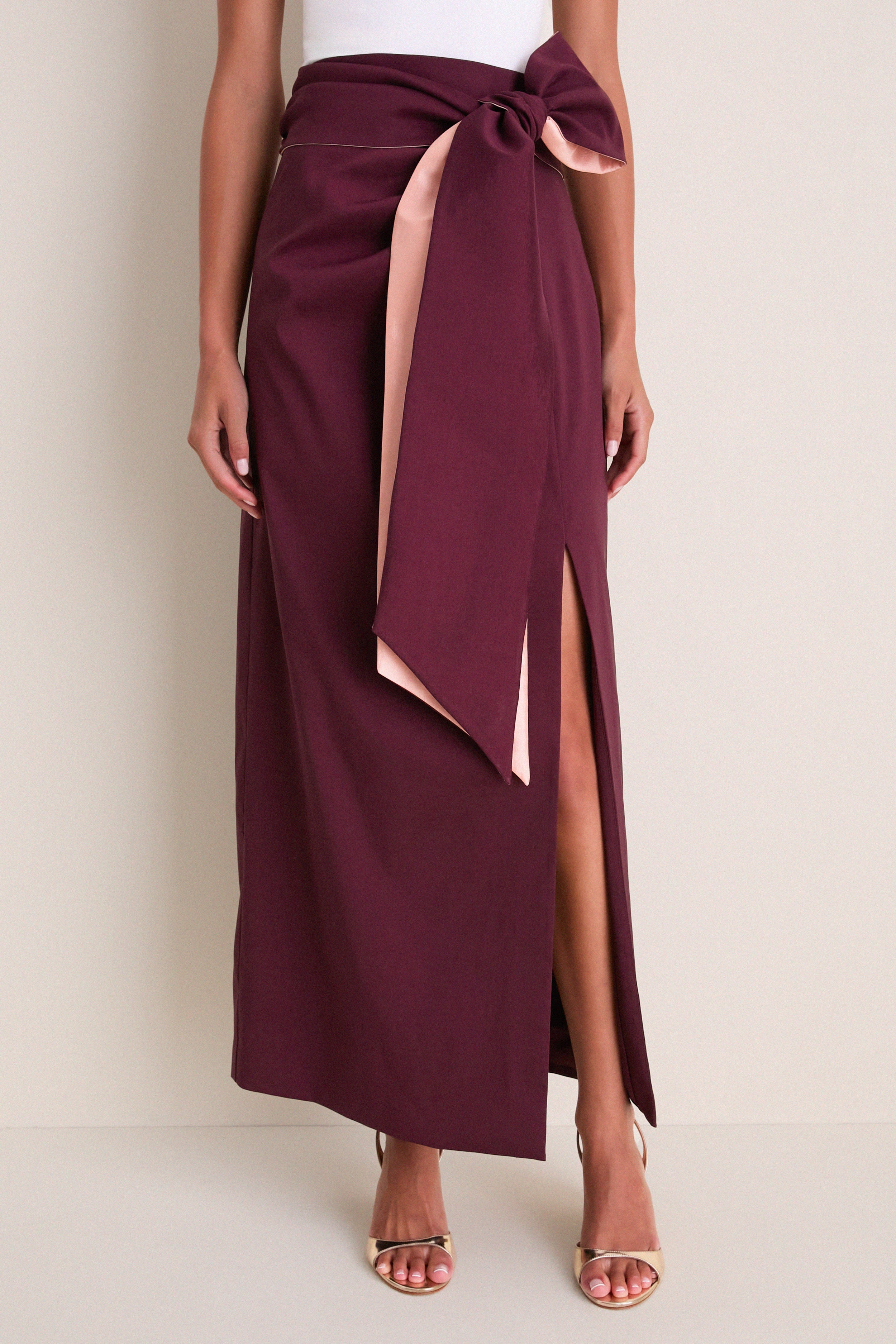 Wine Taffeta Angelise Tie Skirt