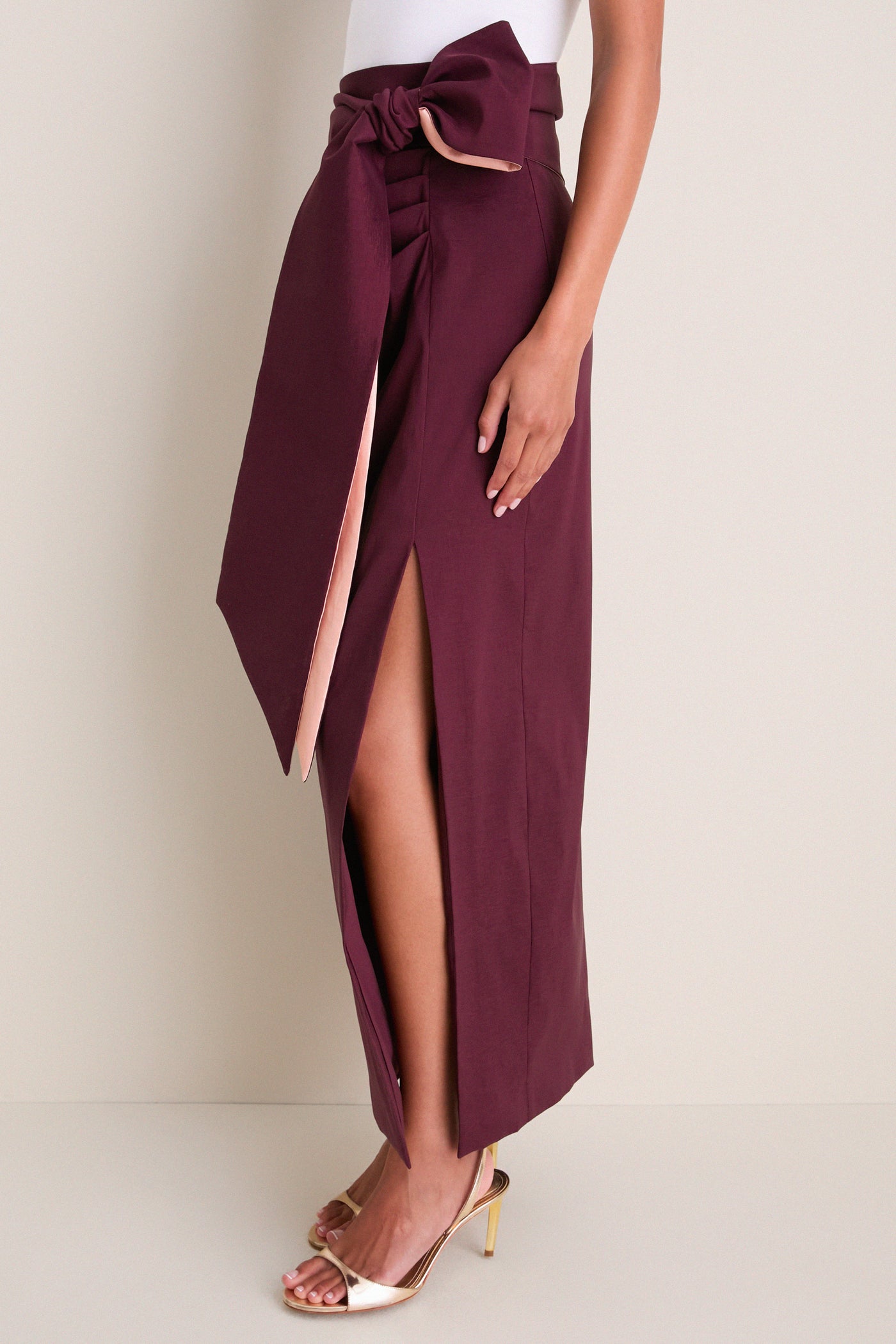 Wine Taffeta Angelise Tie Skirt