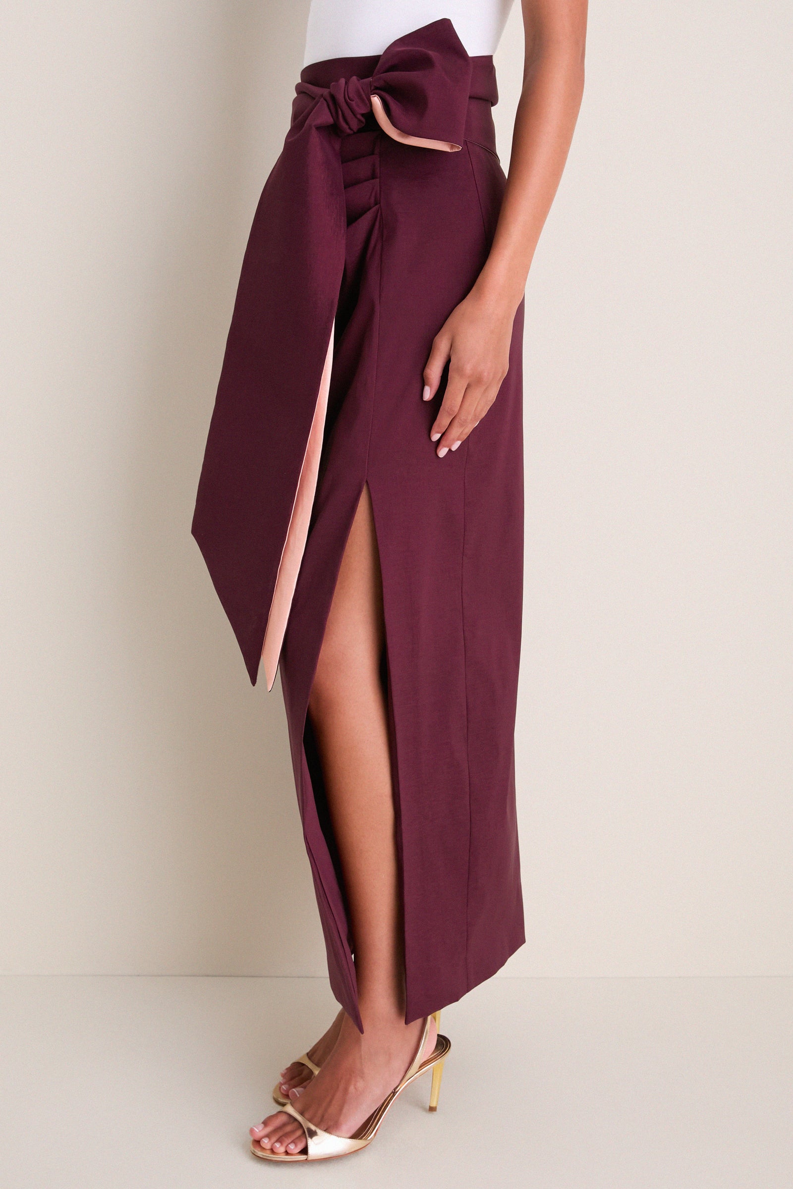 Wine Taffeta Angelise Tie Skirt