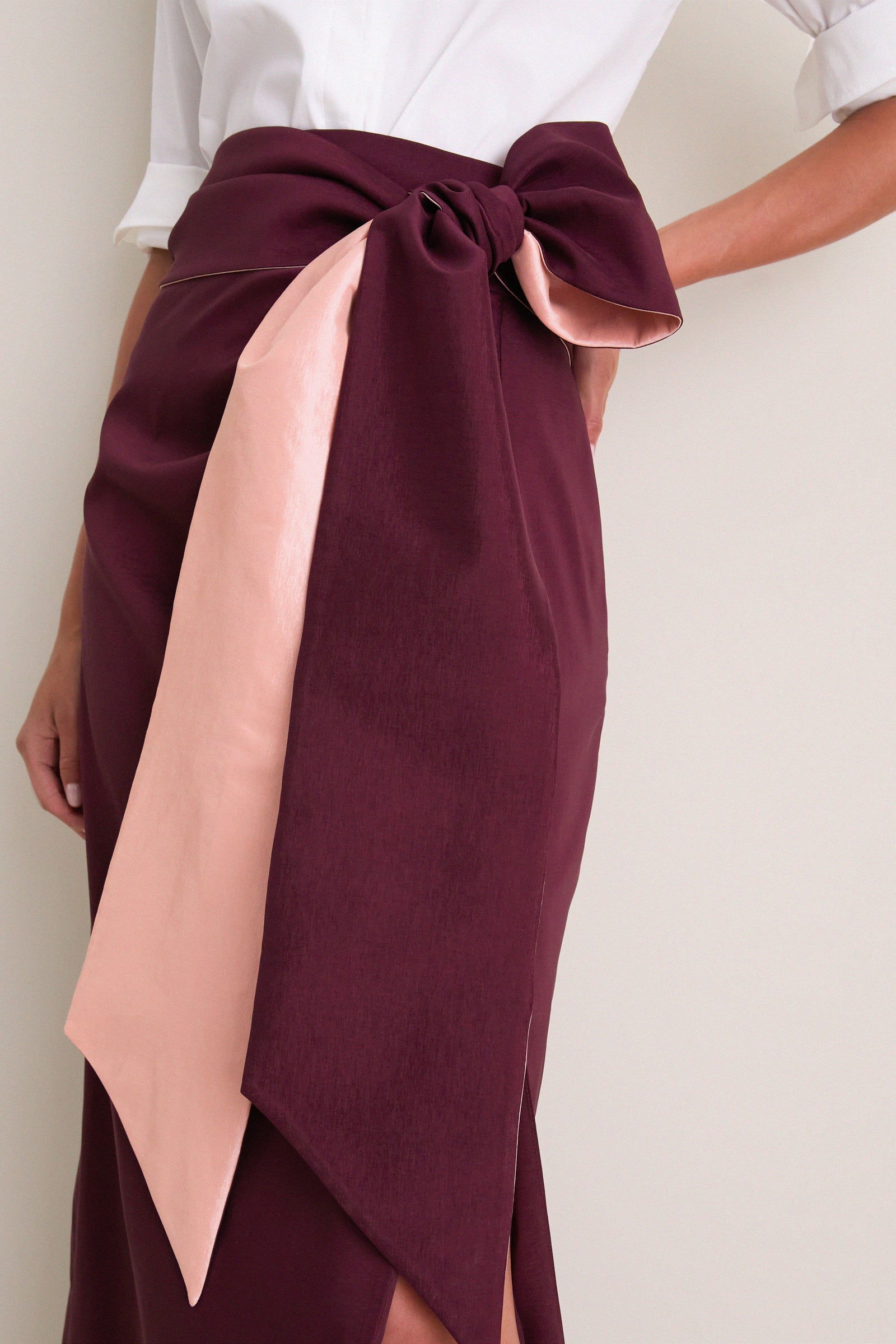 Wine Taffeta Angelise Tie Skirt