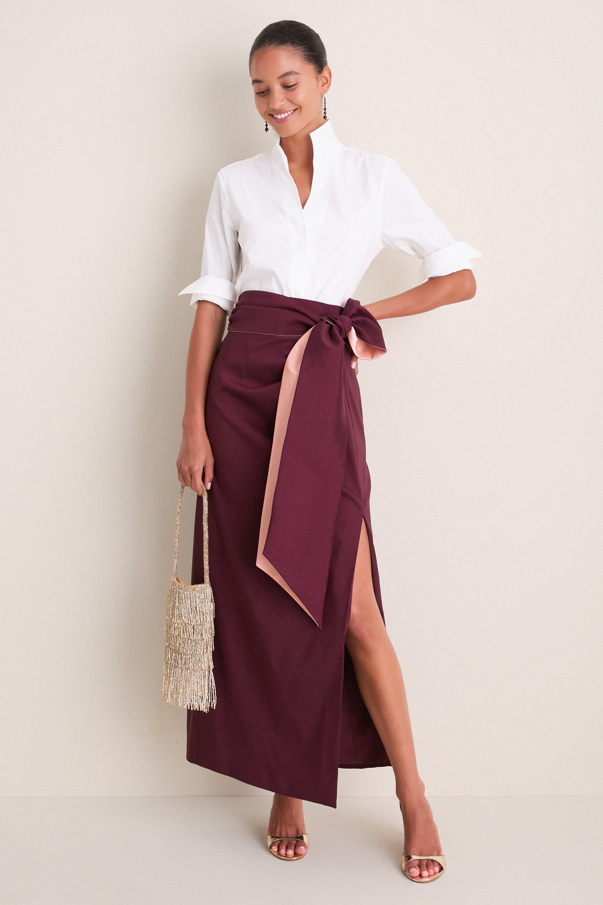 Wine Taffeta Angelise Tie Skirt