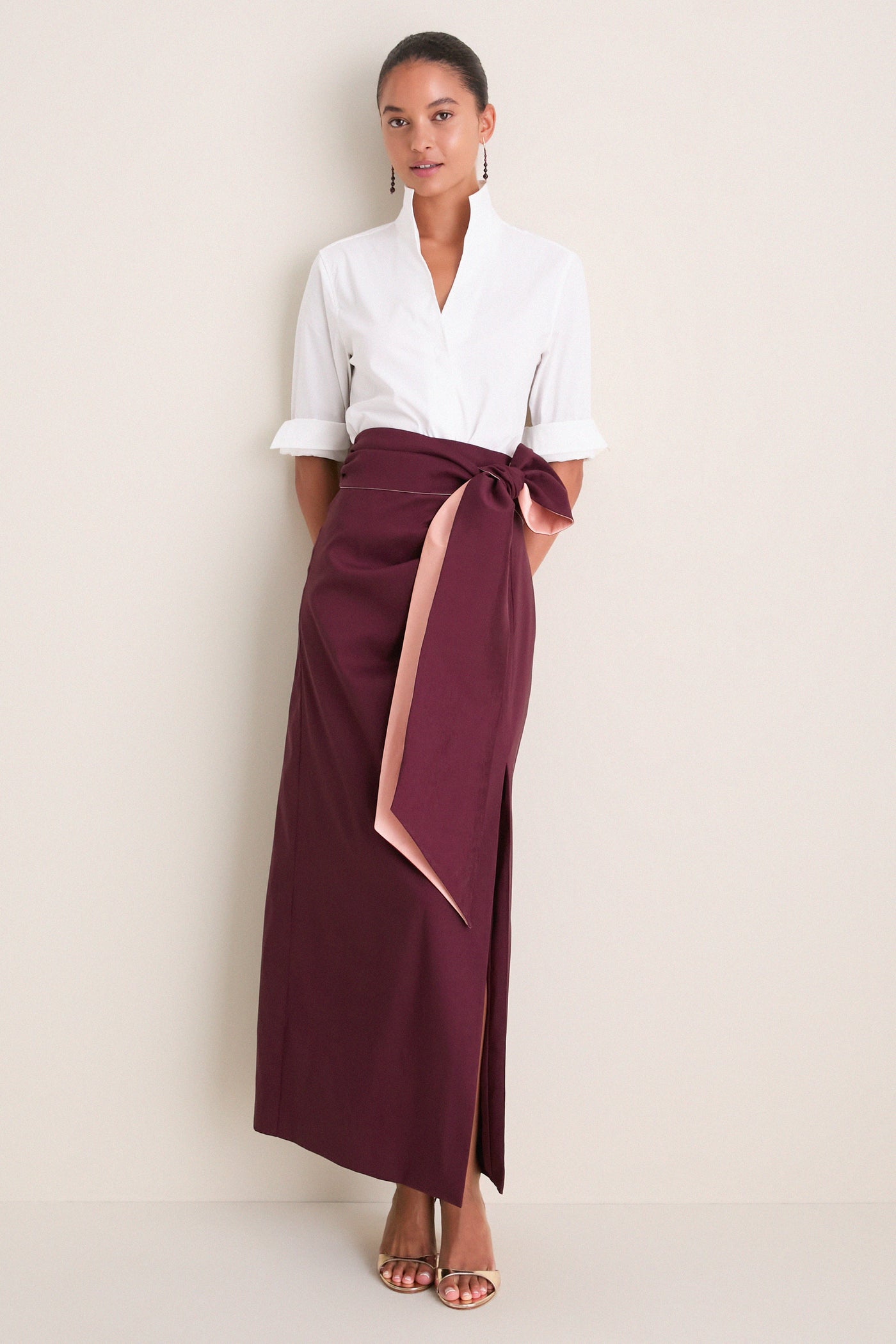 Wine Taffeta Angelise Tie Skirt