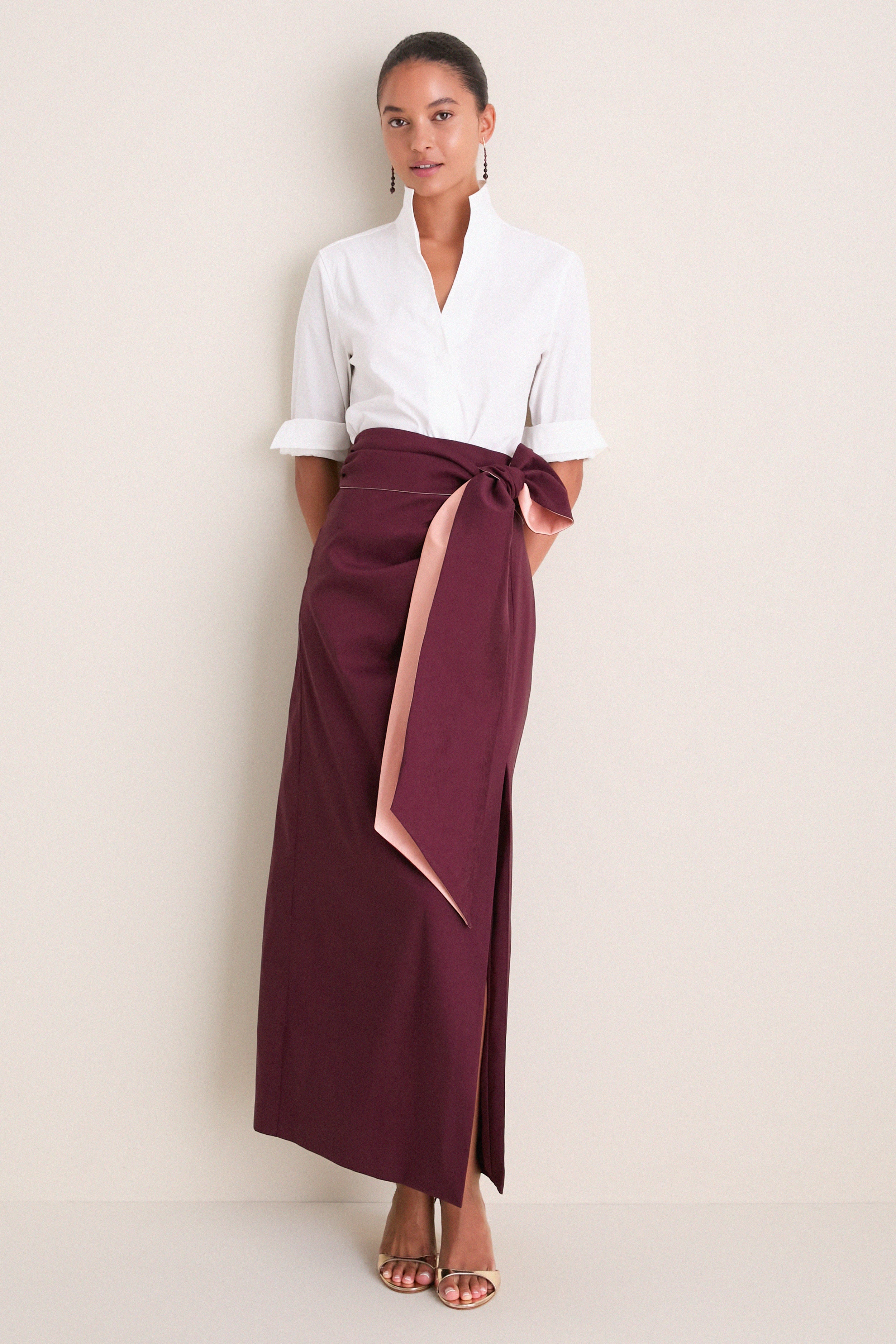 Wine Taffeta Angelise Tie Skirt