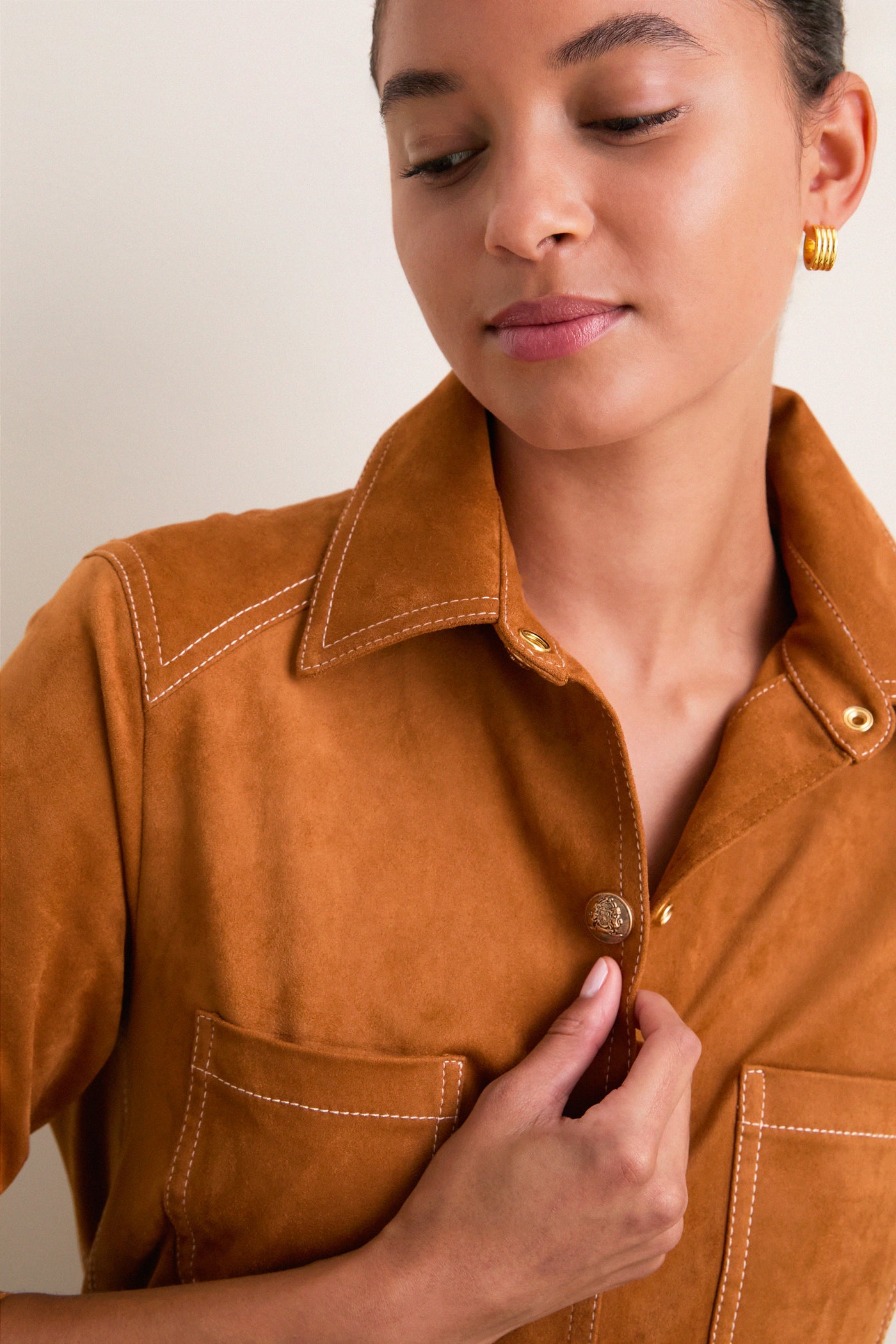 Tan Suede Redford Button Down