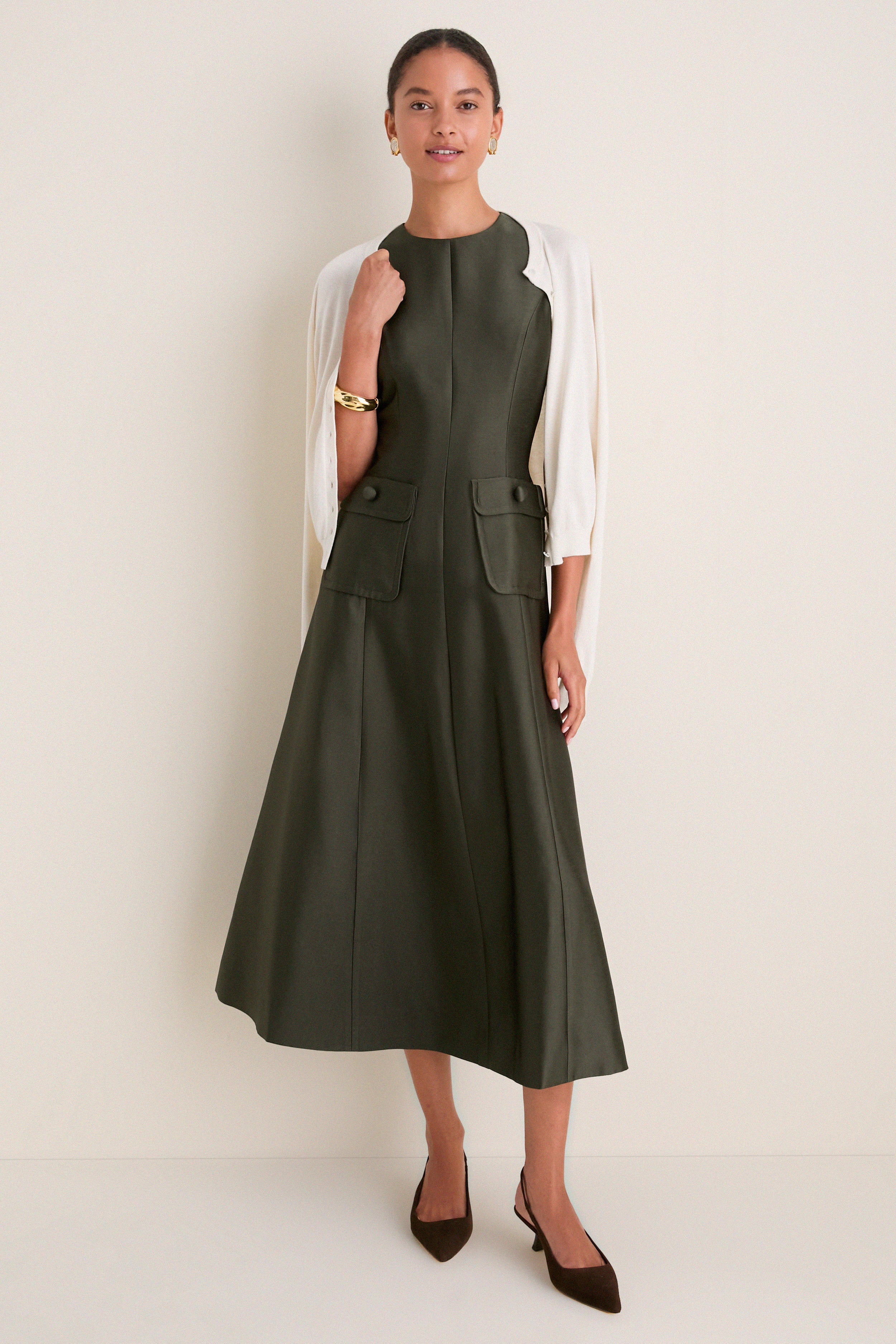 Evergreen Dupioni Helene Dress