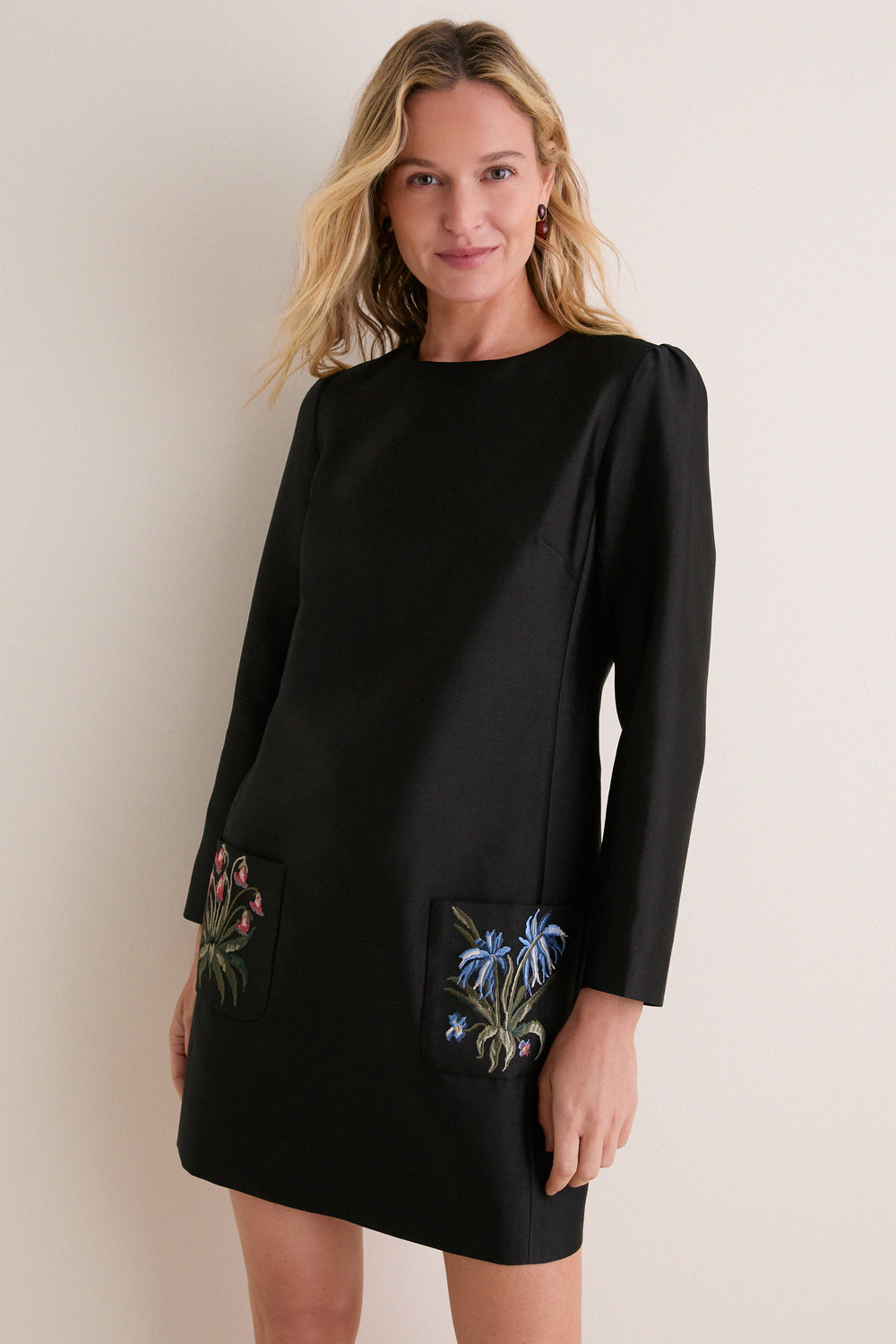 Black Wildflower Embroidered Dupioni Rebecca Dress