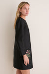 Black Wildflower Embroidered Dupioni Rebecca Dress
